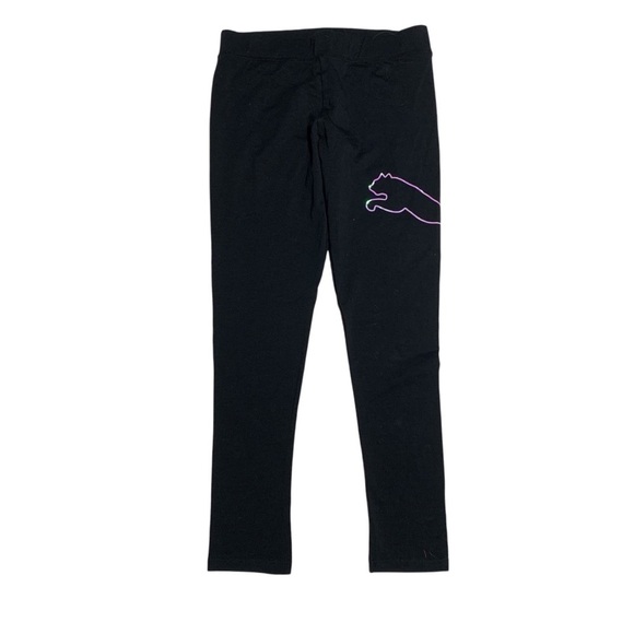 Puma Kids Black Leggings with Pink Logo - Picture 1 of 4